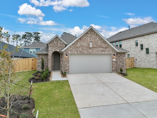 view of front of property with a garage and a front yard