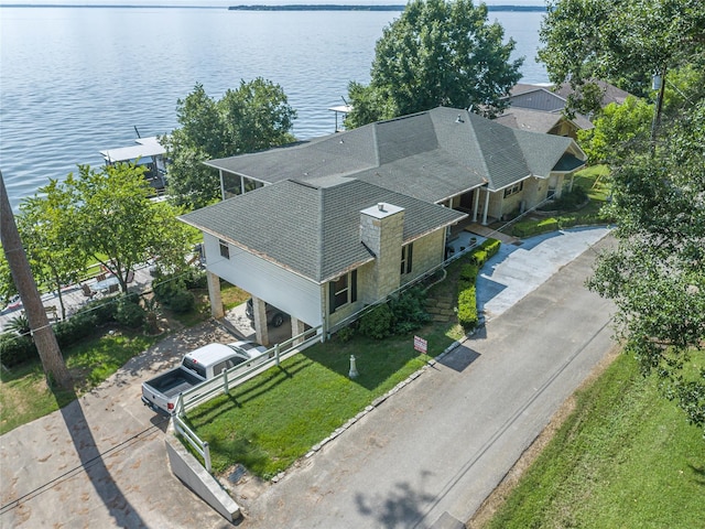 aerial view with a water view