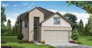 view of front facade featuring a front lawn and a garage