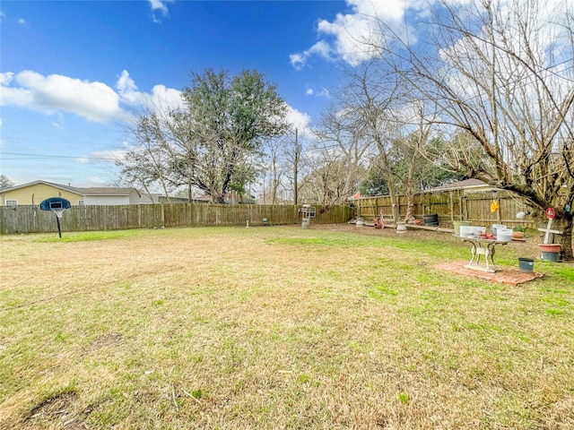 view of yard with a fenced backyard