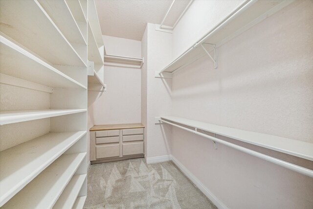 spacious closet with light colored carpet