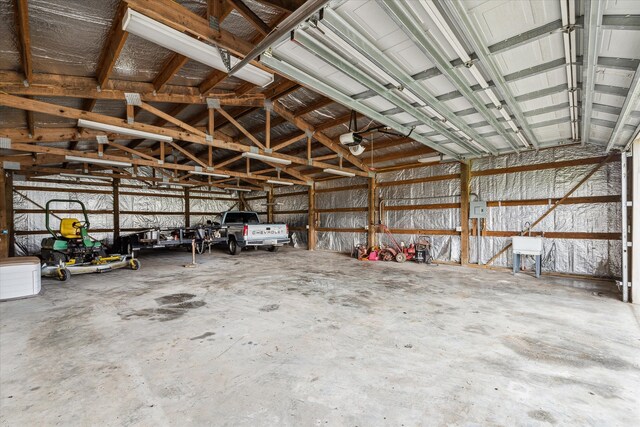 garage with a garage door opener