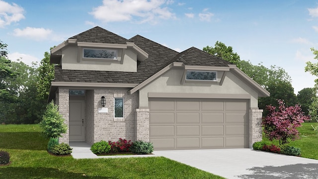 view of front facade with a garage and a front yard