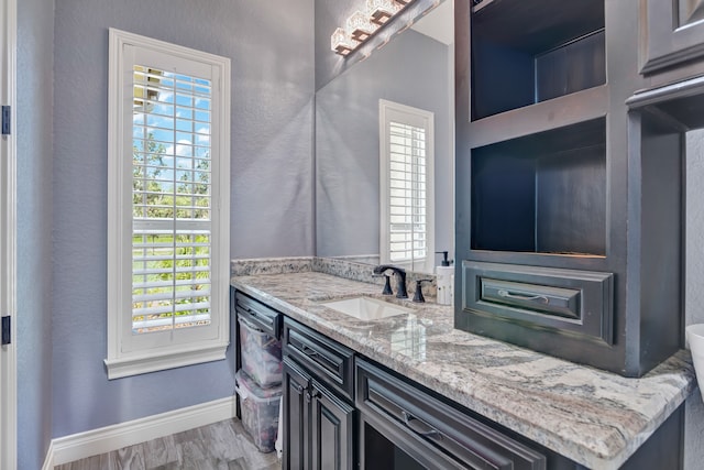 bathroom featuring vanity and hardwood / wood-style floors