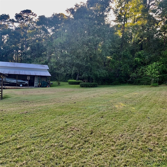 view of yard featuring an outdoor structure