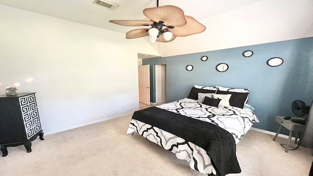 bedroom featuring ceiling fan and light colored carpet