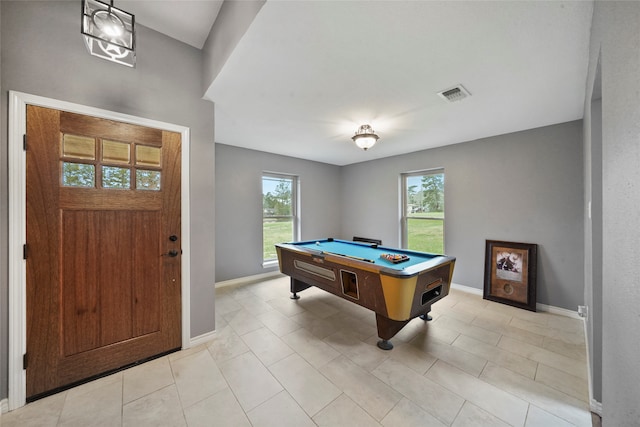 rec room with light tile patterned flooring and pool table