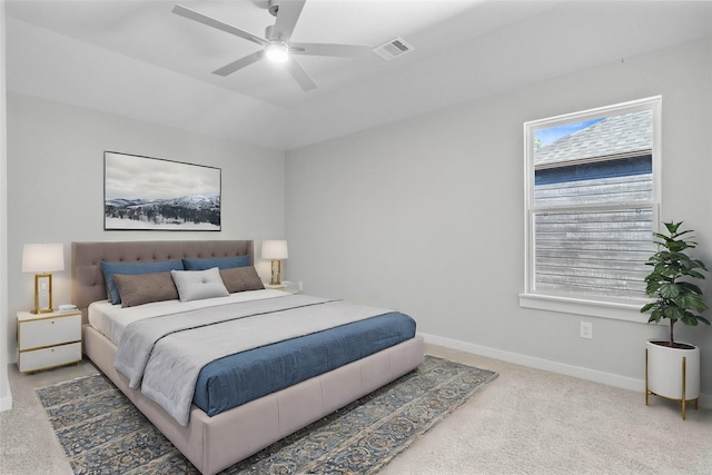 bedroom featuring carpet floors and ceiling fan