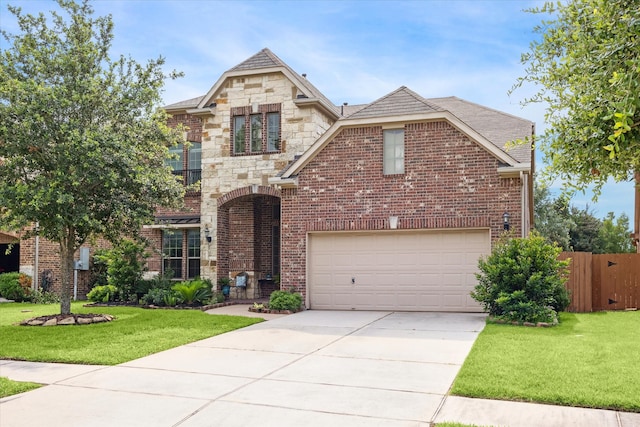 front of property with a front lawn and a garage