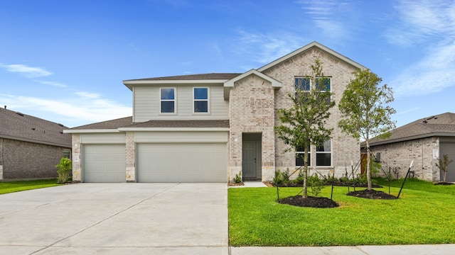 view of front facade featuring a front yard and a garage