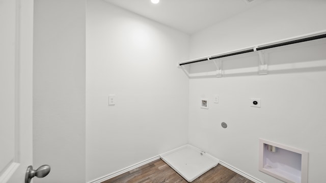 laundry room featuring hookup for an electric dryer, hookup for a washing machine, gas dryer hookup, and hardwood / wood-style flooring