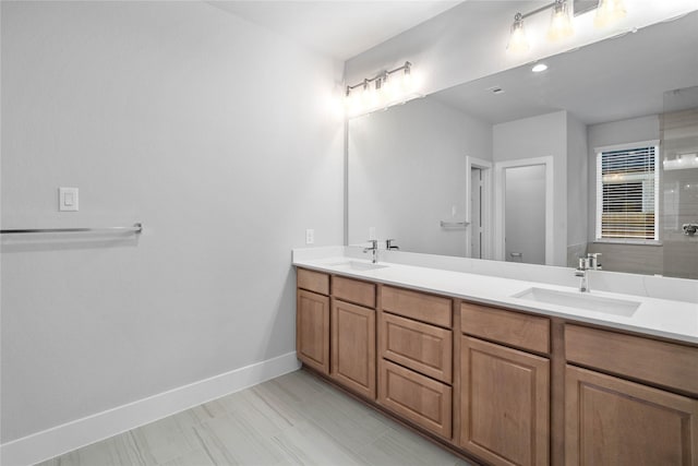 bathroom featuring vanity and walk in shower