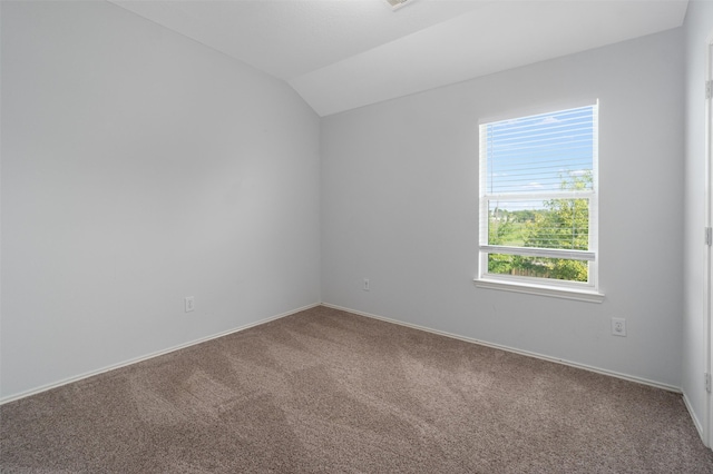 empty room featuring carpet flooring and lofted ceiling