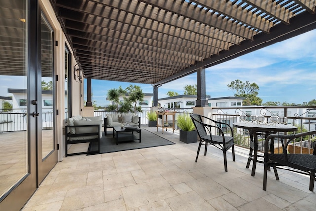 view of patio with outdoor lounge area and a pergola