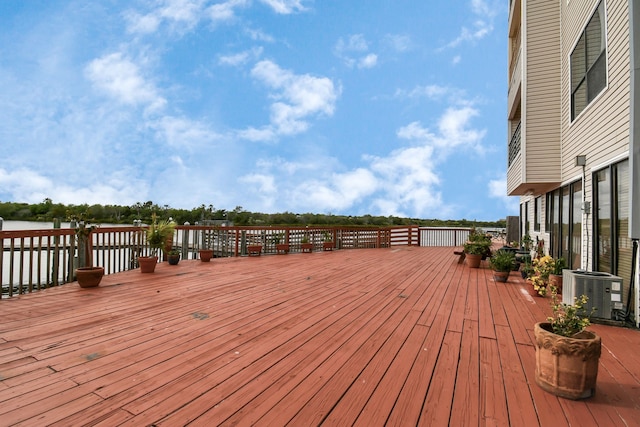 wooden deck featuring central AC