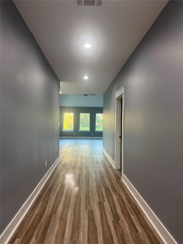 hallway with dark wood-type flooring