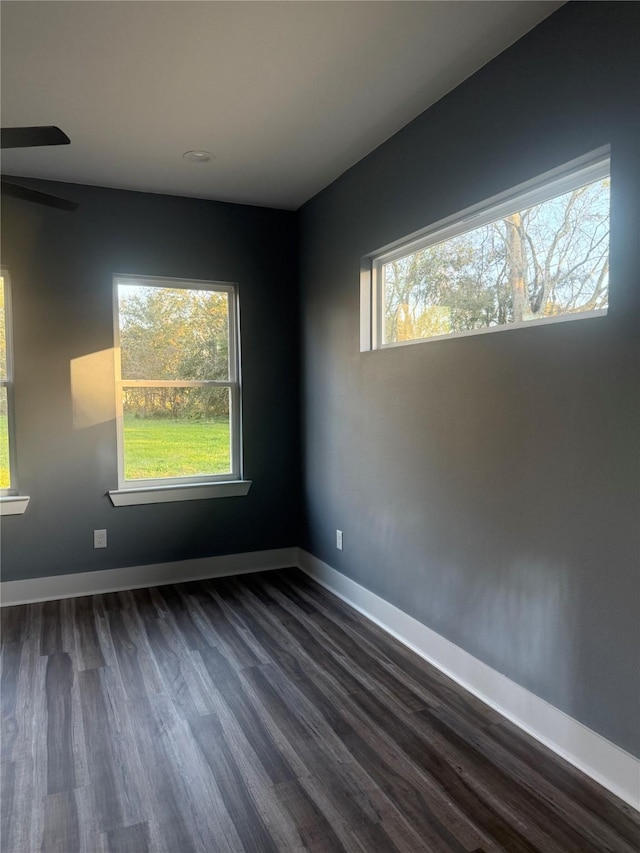 spare room with plenty of natural light and dark wood-type flooring