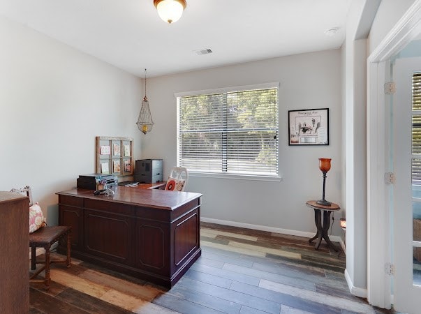 office area featuring hardwood / wood-style flooring