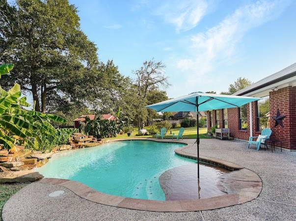 view of swimming pool with a patio area