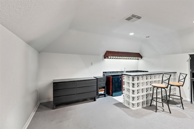 bonus room with sink, lofted ceiling, and light colored carpet