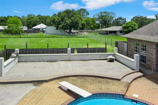 exterior space with a fenced in pool