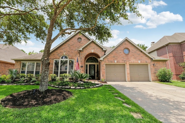 view of front of home with a garage and a front yard