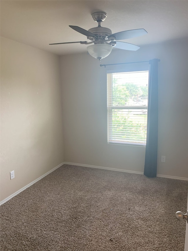 spare room featuring ceiling fan and carpet floors