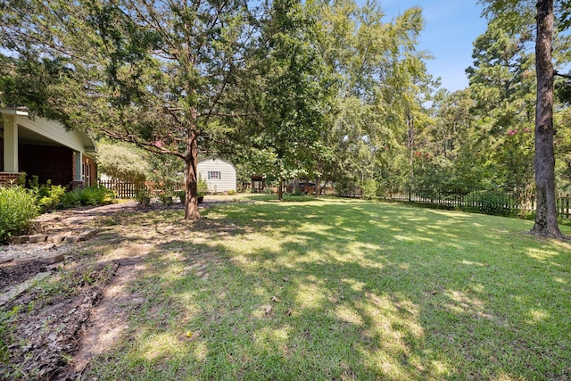 view of yard with a shed