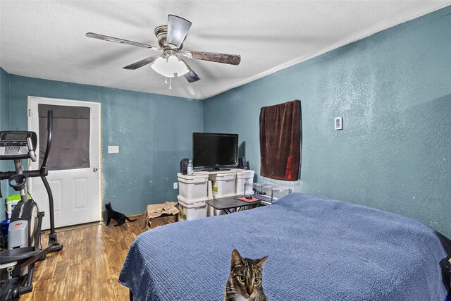 bedroom featuring ceiling fan and hardwood / wood-style flooring