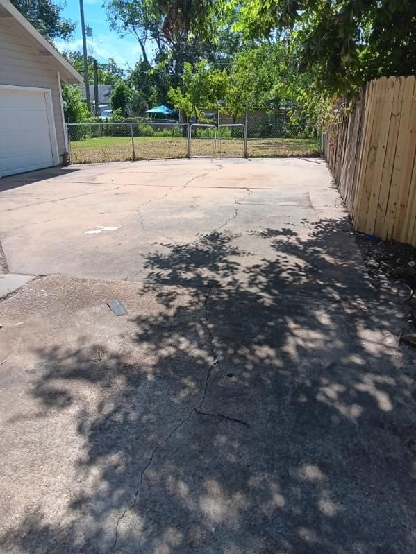 view of patio with a garage