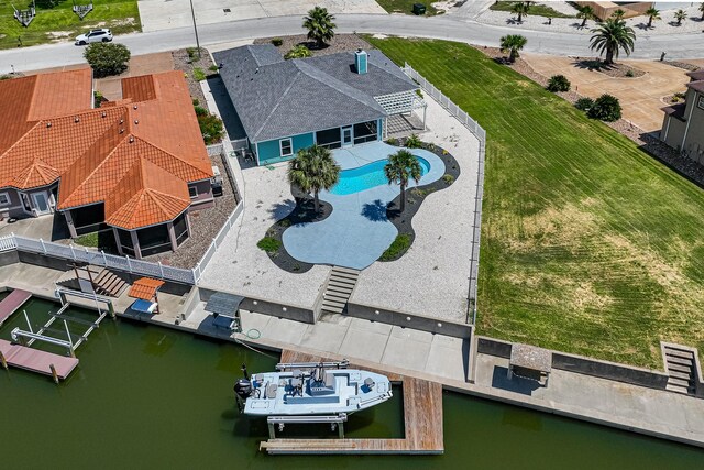 bird's eye view featuring a water view