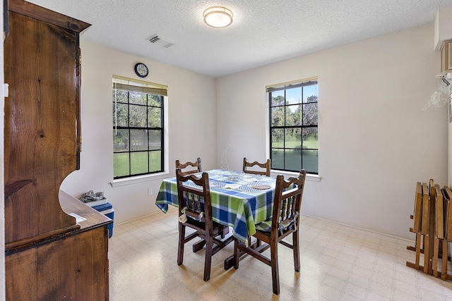 dining area with a textured ceiling