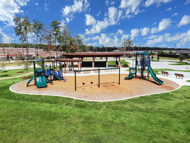 view of playground featuring a lawn