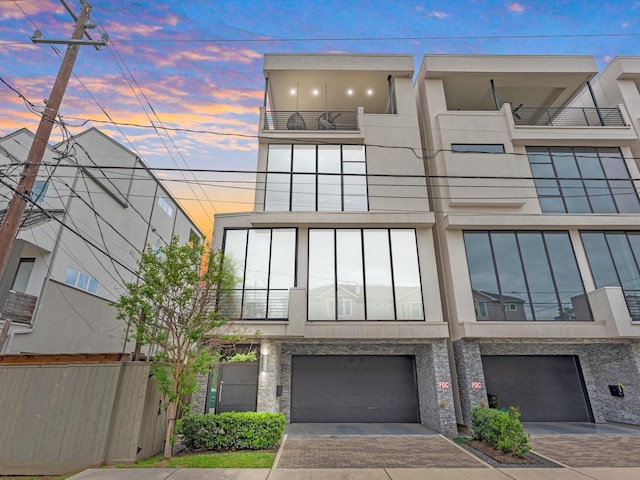 exterior space with a garage