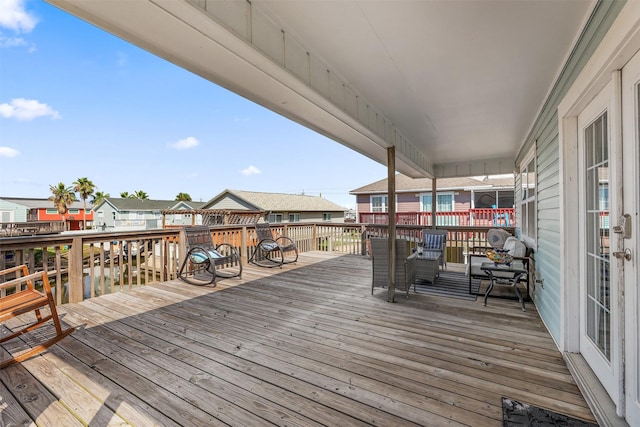 deck with a residential view