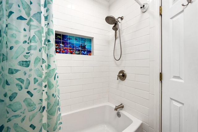 full bathroom with shower / bath combination with curtain