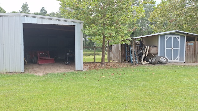 exterior space featuring a shed