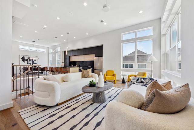 living room with light wood-type flooring