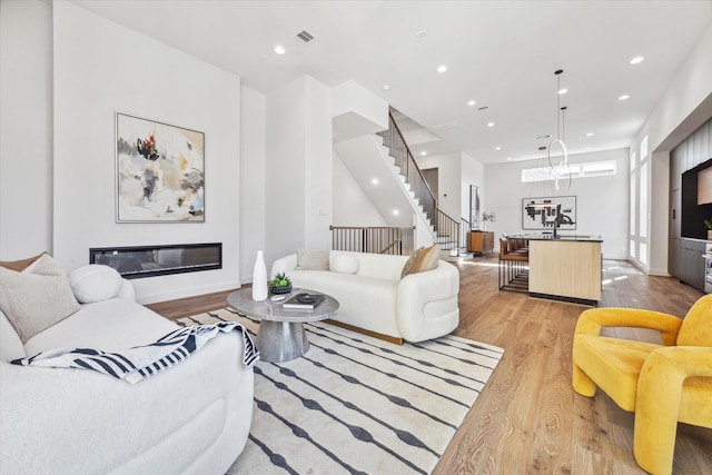 living room with light wood-type flooring