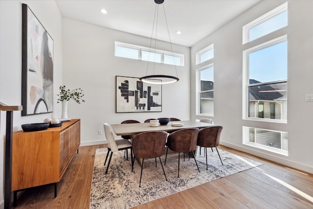 dining space featuring wood-type flooring