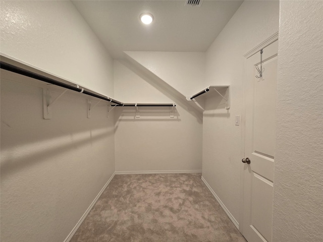 walk in closet featuring carpet floors