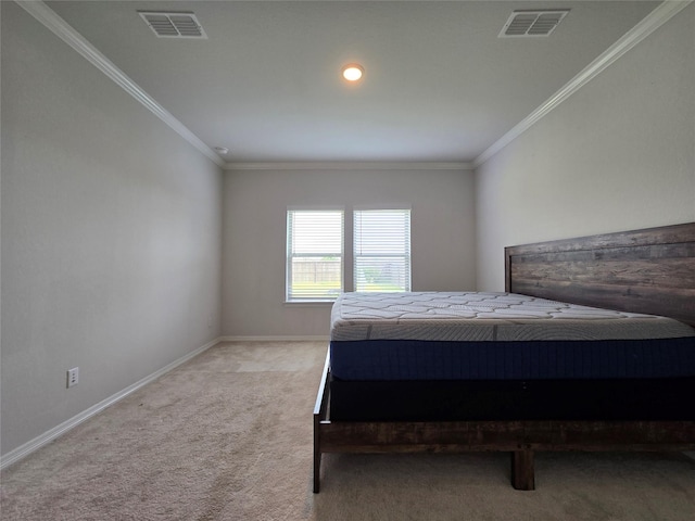 unfurnished bedroom featuring ornamental molding and carpet floors