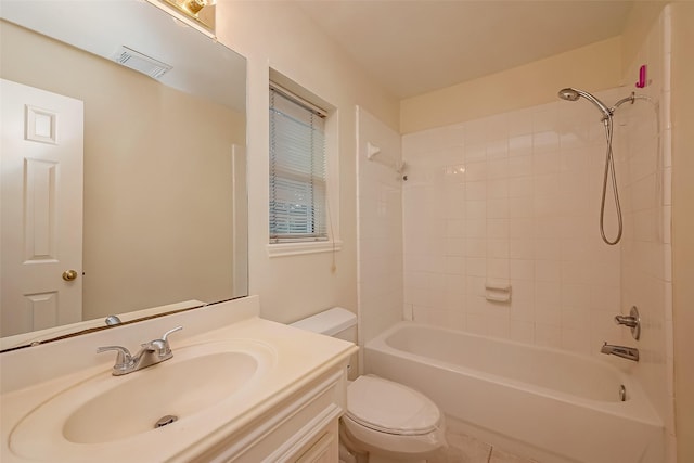 full bathroom featuring vanity, toilet, and tub / shower combination