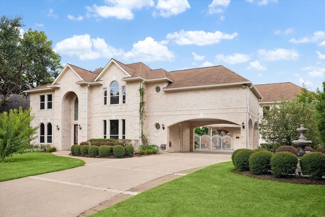 view of front facade with a front yard and a carport