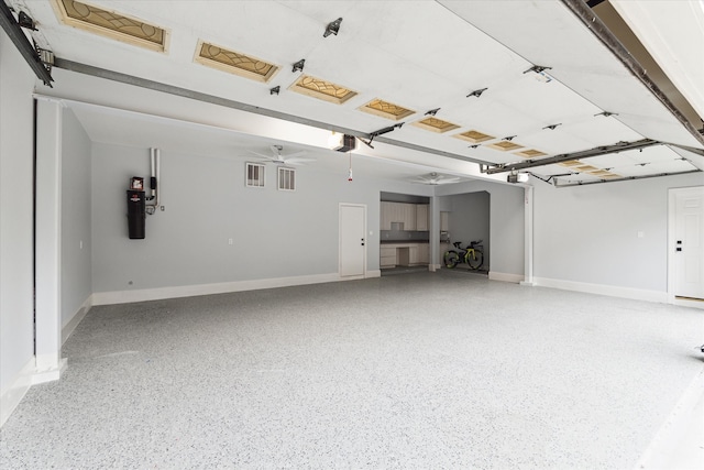 basement featuring ceiling fan