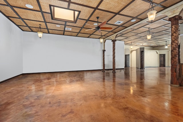 basement with ceiling fan