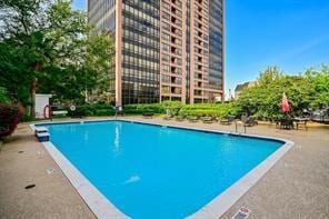 view of swimming pool featuring a patio area