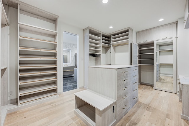 spacious closet featuring light wood-type flooring