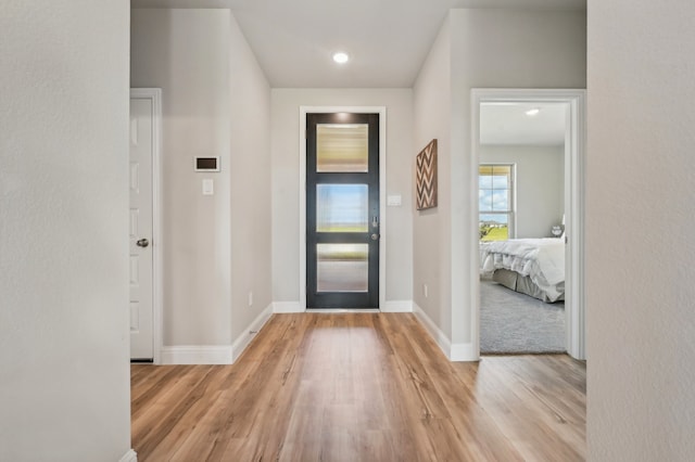 foyer entrance with light hardwood / wood-style floors