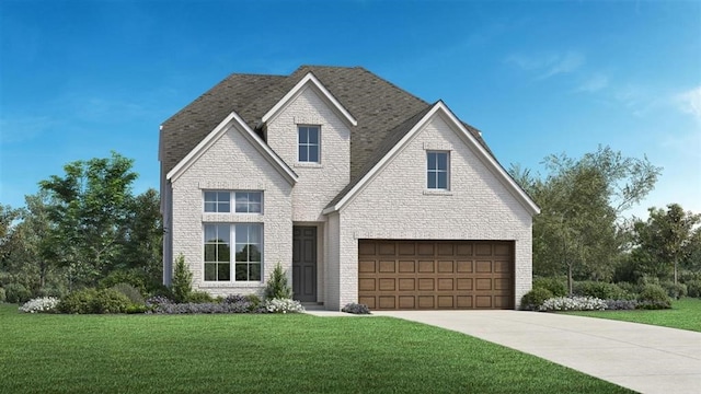 view of front facade featuring a front lawn and a garage